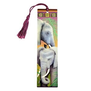 Vintage 80s African Elephant tassel Bookmark- Endangered Animals- 1980s Artworks